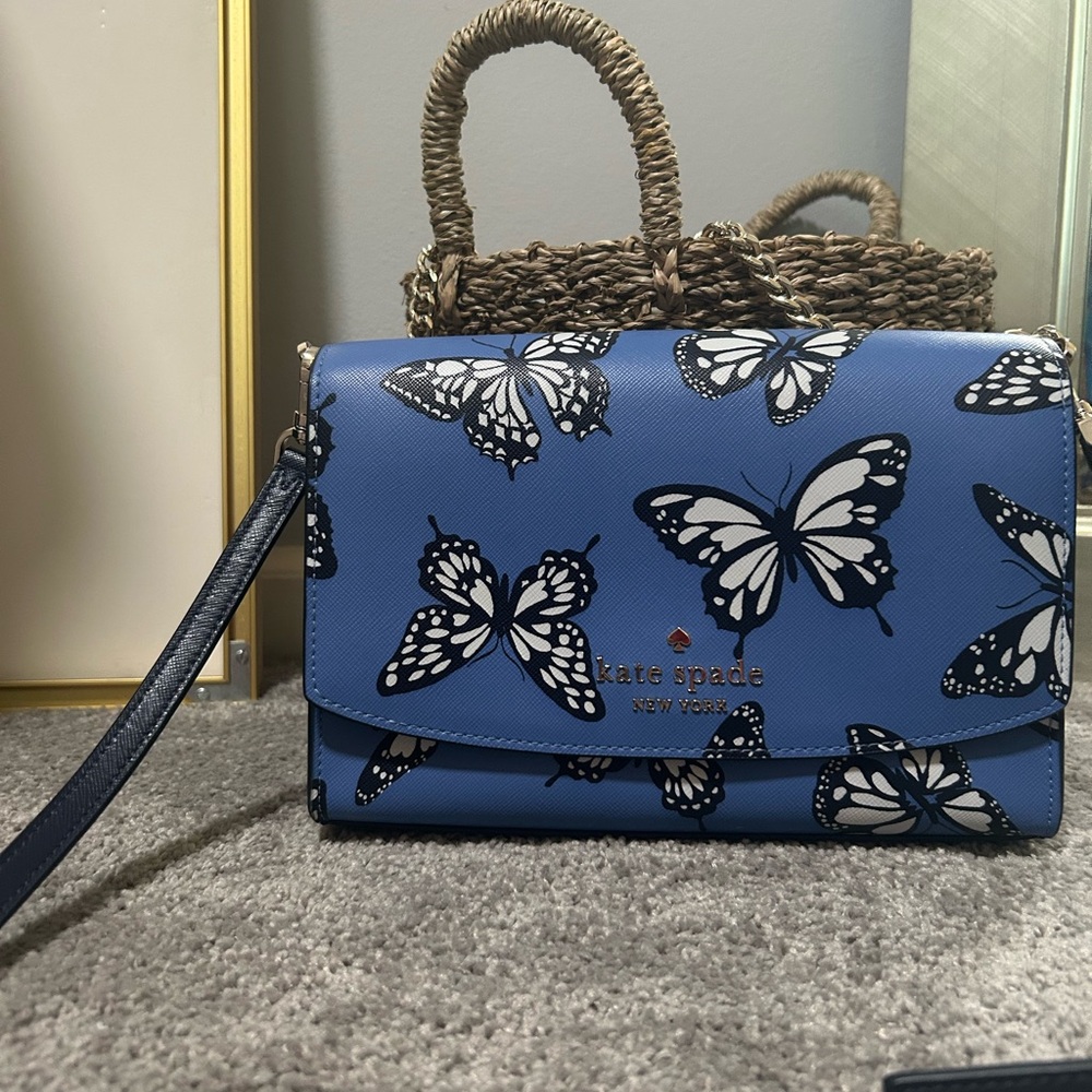 Kate Spade Blue and White Butterfly Crossbody Bag